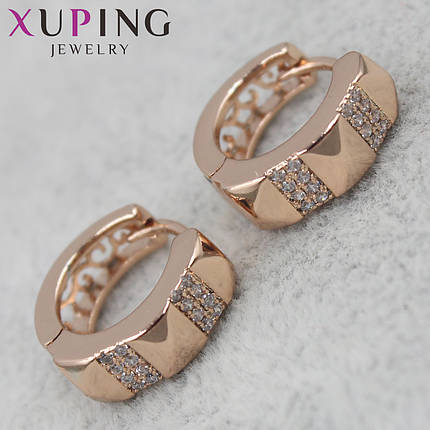 Серьги женские золотистого цвета Xuping Jewelry застежка-кольцо с фианитами 24K, фото 2