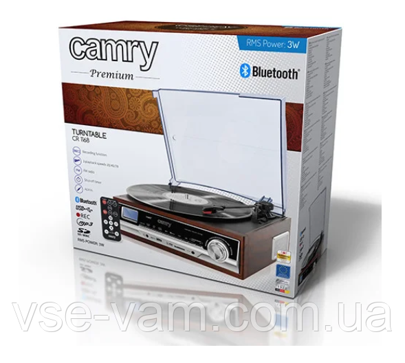 Програвач вінілових пластинок Camry CR 1168 з радіо і Bluetooth / MP3 / USB / SD / Запис Фото 2