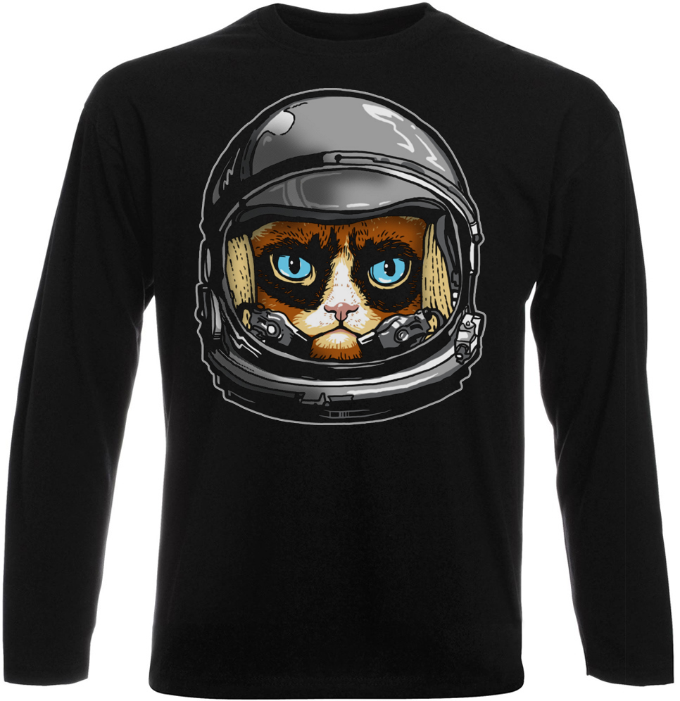 

Футболка с длинным рукавом Fat Cat Grumpy Cat Astronaut (чёрная)