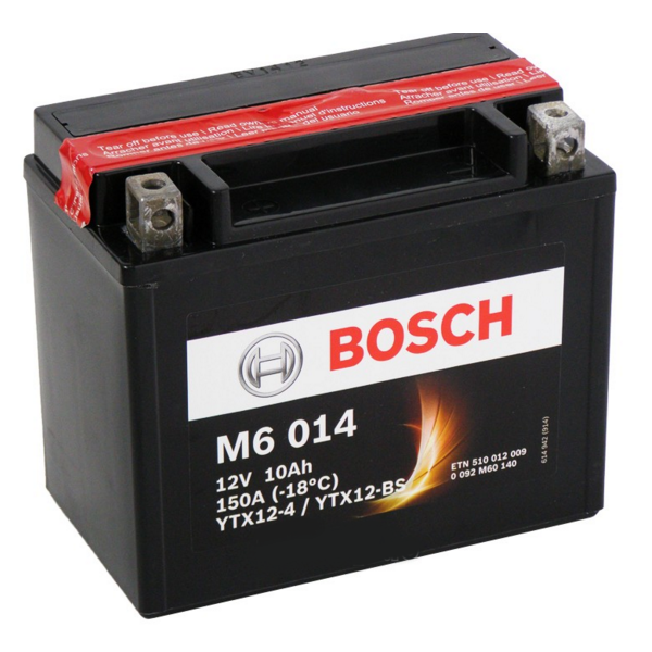 

Аккумулятор мото 10 Ah (150A) AGM 12V АКБ BOSCH 0092M60140 YTX12-4 / YTX12-BS