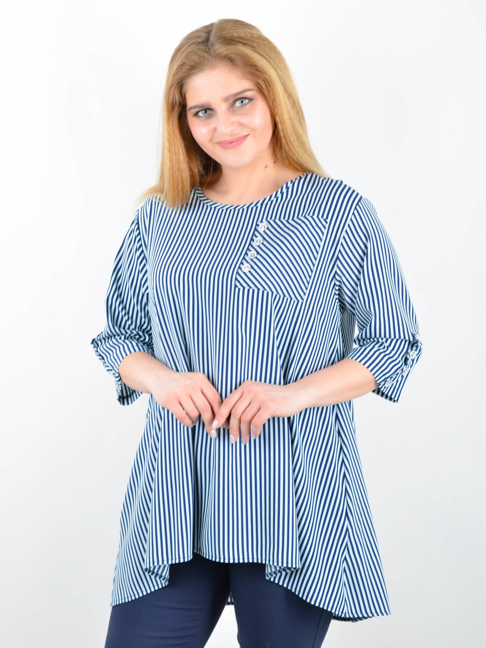 

Галактика. Блуза свободного кроя plus size. Синий+мята.