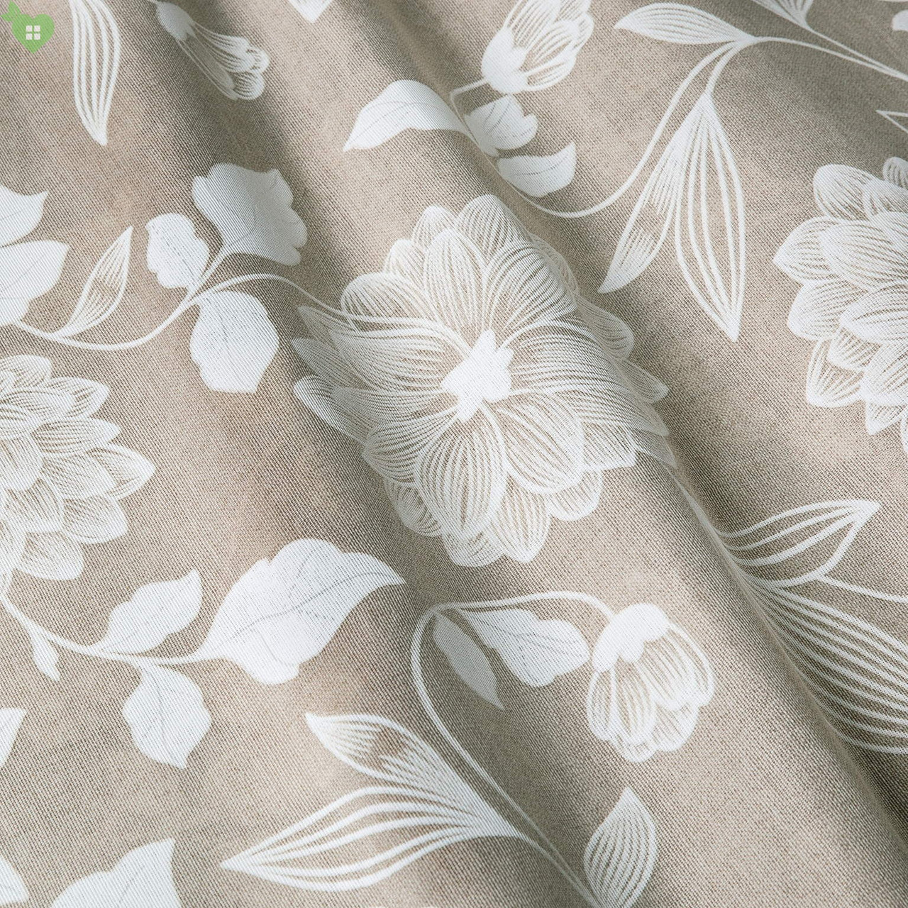 Декоративна тканина білі контурні квіти на льоні 280см 83359v1