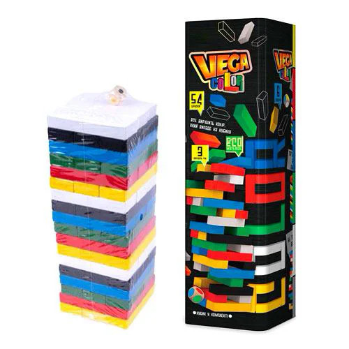 

Настольная игра Дженга Башня Jenga Vega Color Джанга GVC-01U, 54 бруска