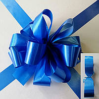 Бант Ø 25 см + 2 стрічки поліпропілен (90 см) синій на клейовій основі (декор для коробки-сюрприз)