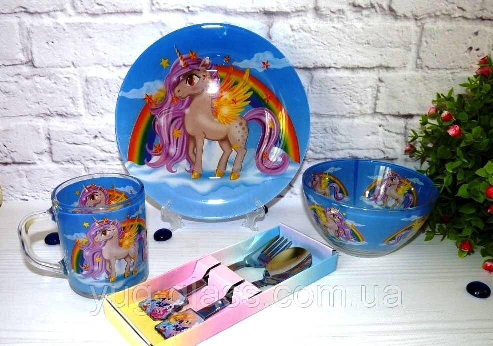 

Набор посуды для детей «Единорог и радуга» 5-ти предметный.