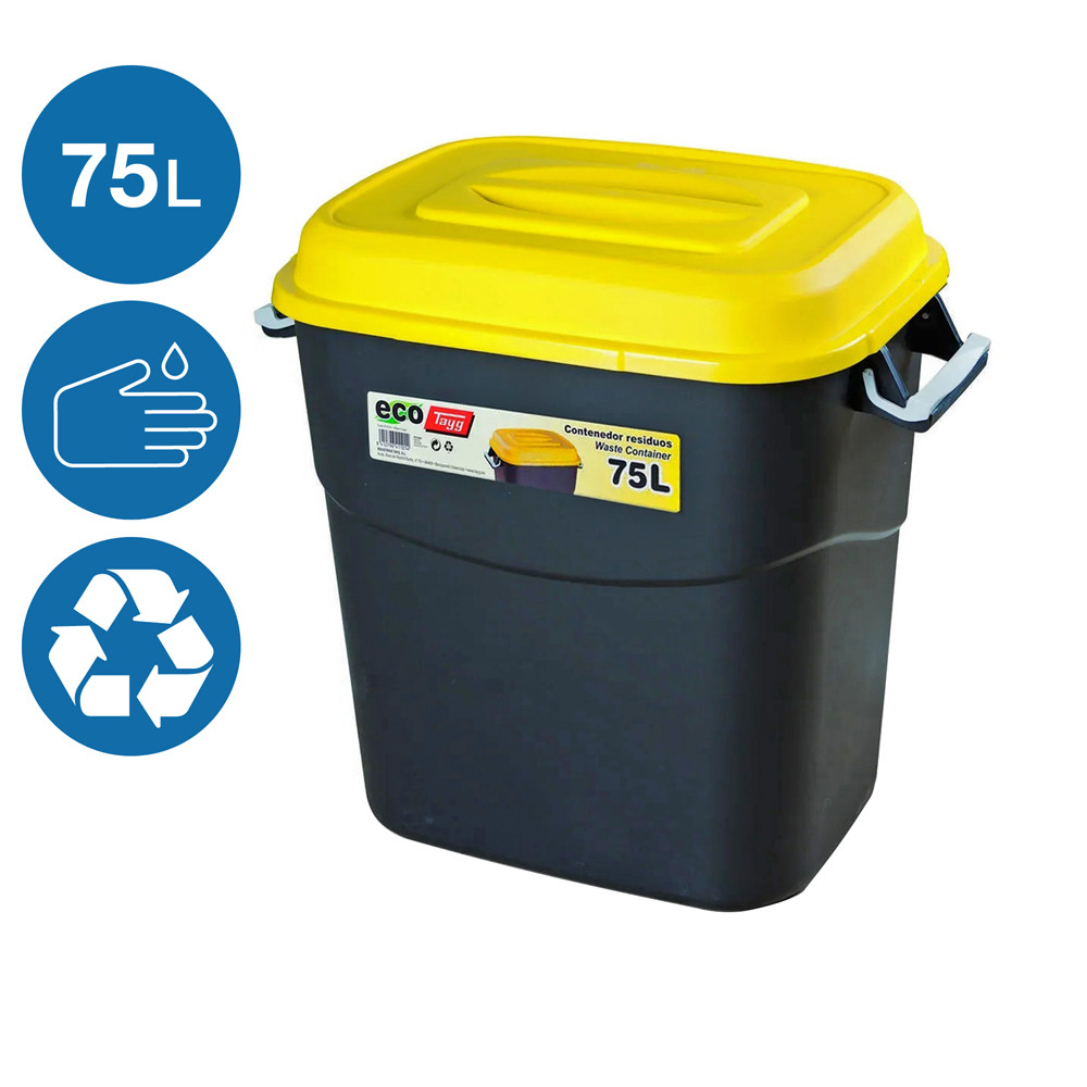 Бак контейнер для мусора EcoTayg 75л Испания 60х40,2 h 56 см с крышкой и ручками 411014