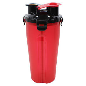 Пляшка для води подвійна Lesko HC8007 Red 700ml спортивна з поїлкою шейкер харчування спортсменів, фото 2