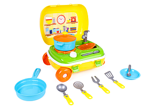 Дитячий ігровий набір "КУХНЯ з набором посуду в жовтому валізі" ТМ ТехноК від 3 років, фото 2