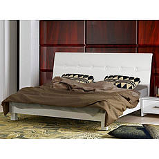 Ліжко двоспальне з м'яким узголів'ям і підйомним механізмом Рома RM-47-WB MiroMark білий глянець, фото 2