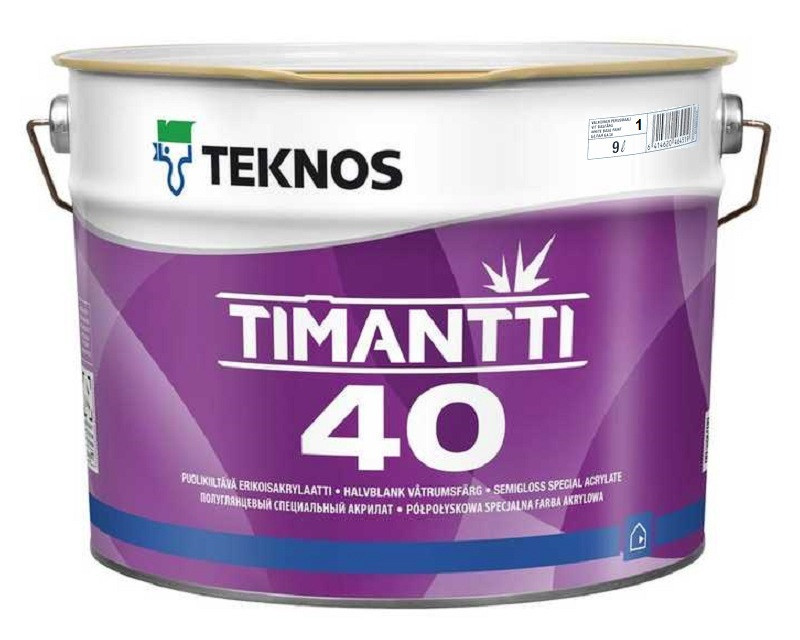 

Краска антисептическая TEKNOS TIMANTTI 40 для влажных помещений белая , 9л, Белый