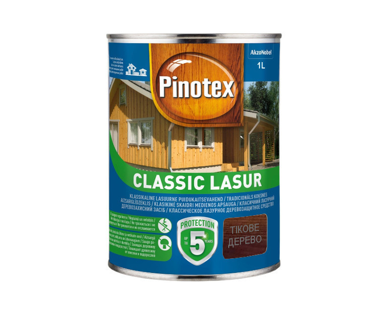 

Лазурь-лак антисептический PINOTEX CLASSIC LASUR для древесины матовый тиковое дерево 1л