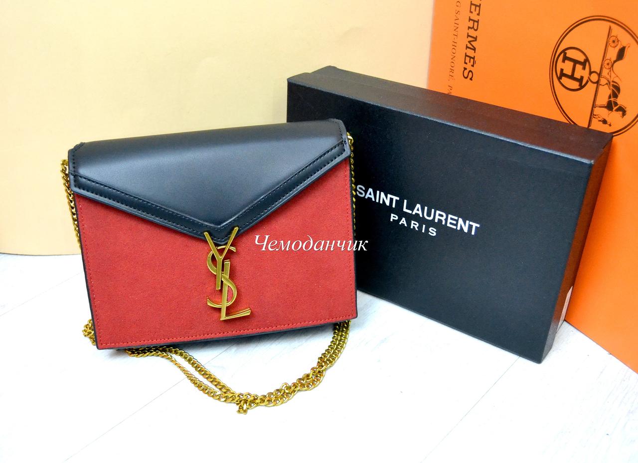 

Женская кожаная сумка Yves Saint Laurent Ив Сен Лоран красно-черная, Красный