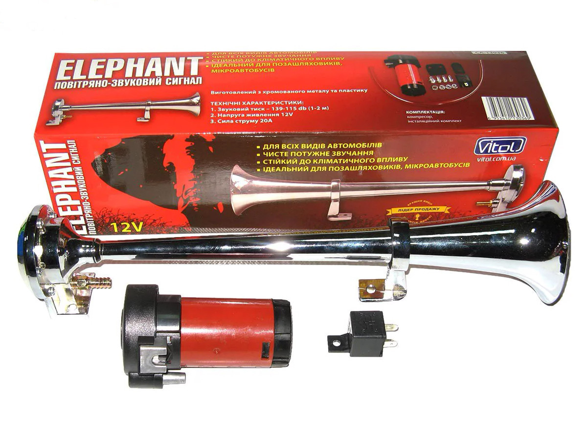 

Сигнал 1-дудка возд. CA-13030 Elephant 12V металл хром 350mm с компрессором