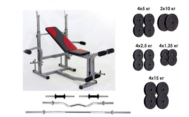 

Скамья для жима Micro + 4 грифа + 115 кг блинов RN-Sport