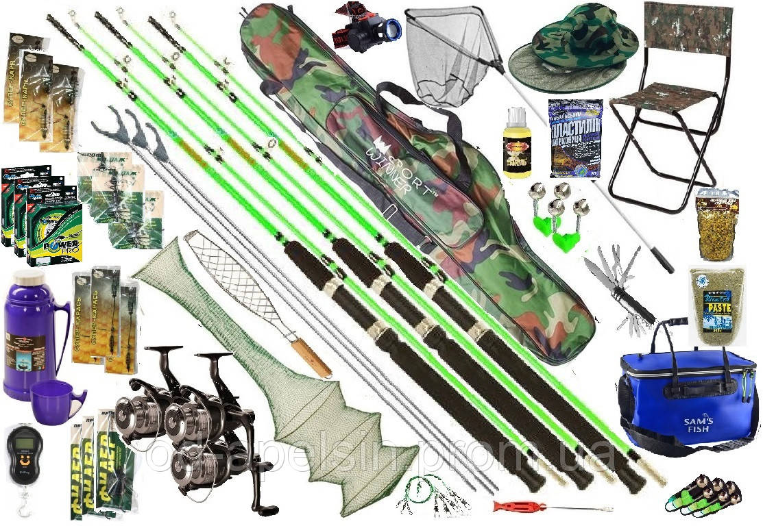 

Рыболовный набор Три cпиннинга Crocodile 27в1 катушка Cobra 4000 3ВВ графит, чехол, стул со спинкой