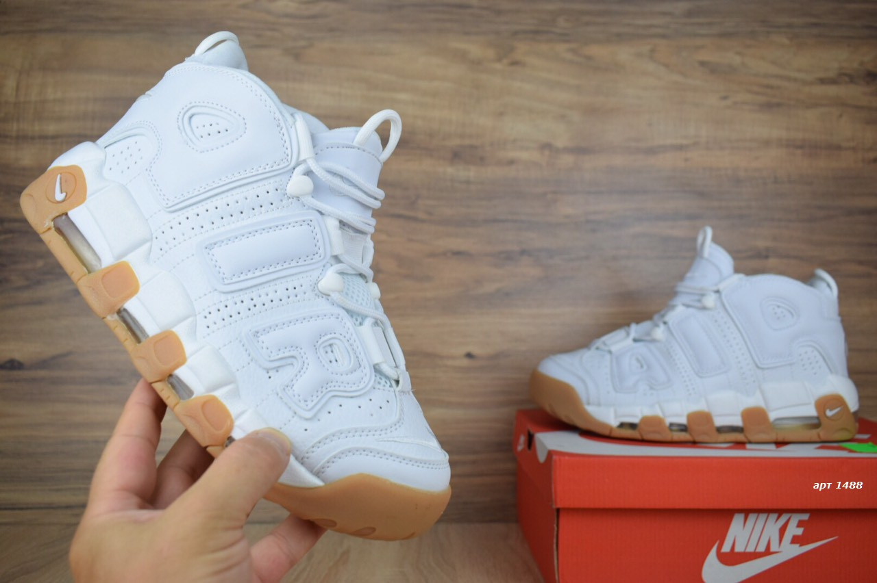 

Кроссовки мужские N1ke Air More Uptempo белые/бежевая ступня, Белый