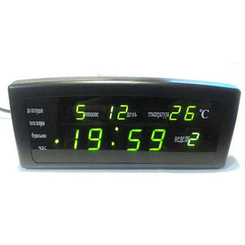 Настольные электронные часы с будильником и термометром Caixing CX 868 green