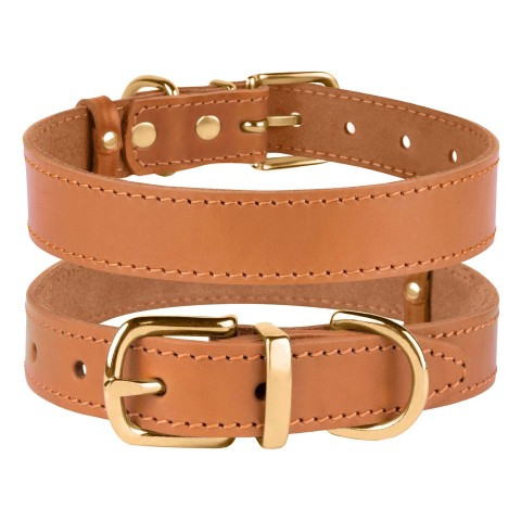

Ошейник для Собак Кожаный BronzeDog Classic с Литой Латунной Фурнитурой Горчичный L