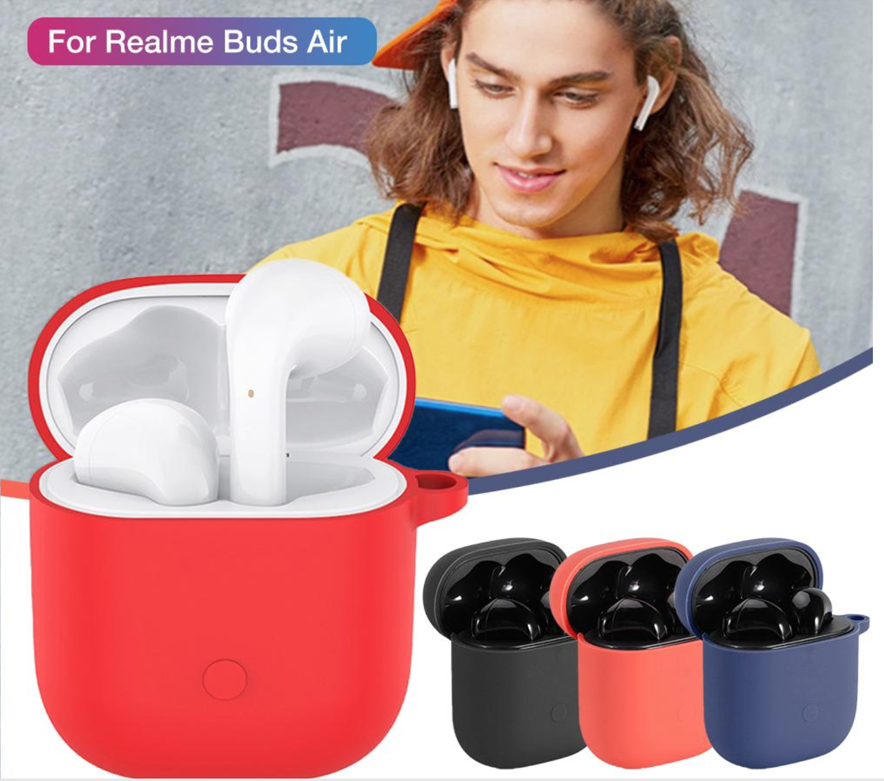 

Силиконовый защитный чехол на кейс Realme Buds Air / Realme Buds Air Neo /, Разные цвета