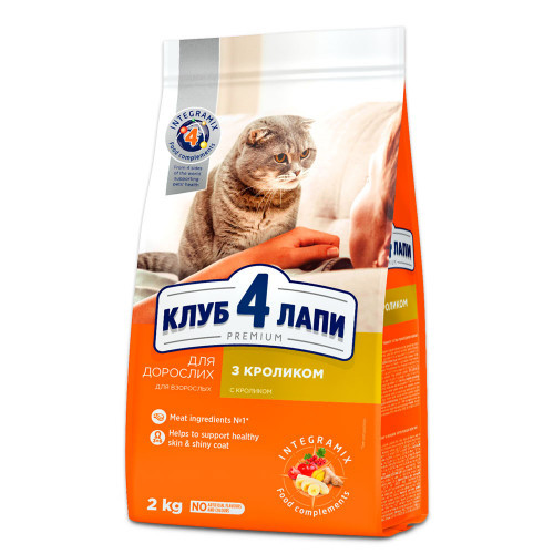 

Сухой корм Клуб 4 Лапы Adult Cat Premium для взрослых кошек, с кроликом, 2 кг