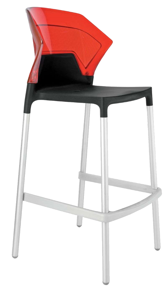 Барный стул Papatya Ego-S черное сиденье, верх прозрачно-красный