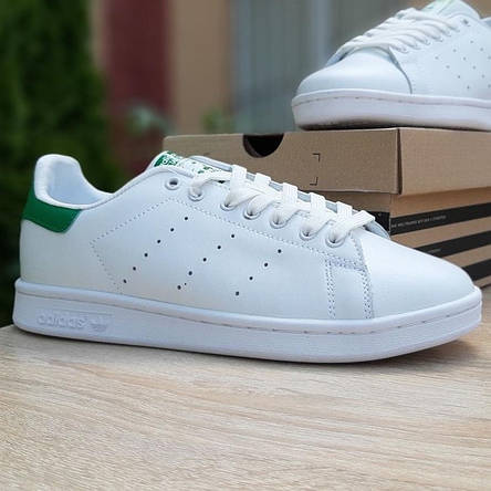 Кросівки жіночі Adidas Stan Smith Білі з зеленим задником ((на стилі)), фото 2