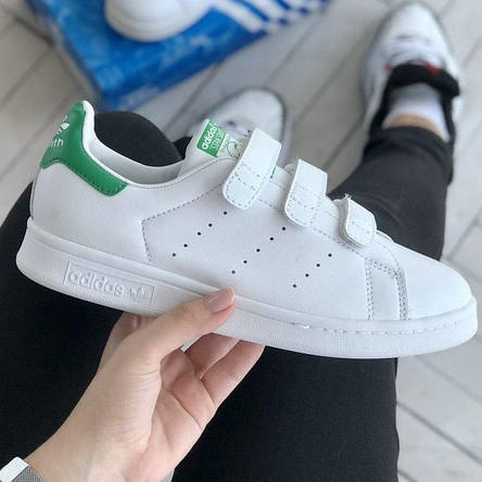Кроссовки женские Adidas Stan Smith белые с зелеными задниками((на стилі)), фото 2
