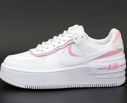 Кросівки жіночі Nike Air Force білі з рожевою оконтовкой ((на стилі)), фото 2