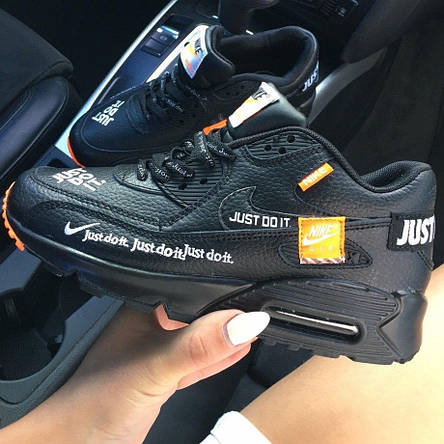 Кроссовки женские Nike Air Max 90 Just Do It Black черные с оранжевыми вставками ((на стилі)), фото 2