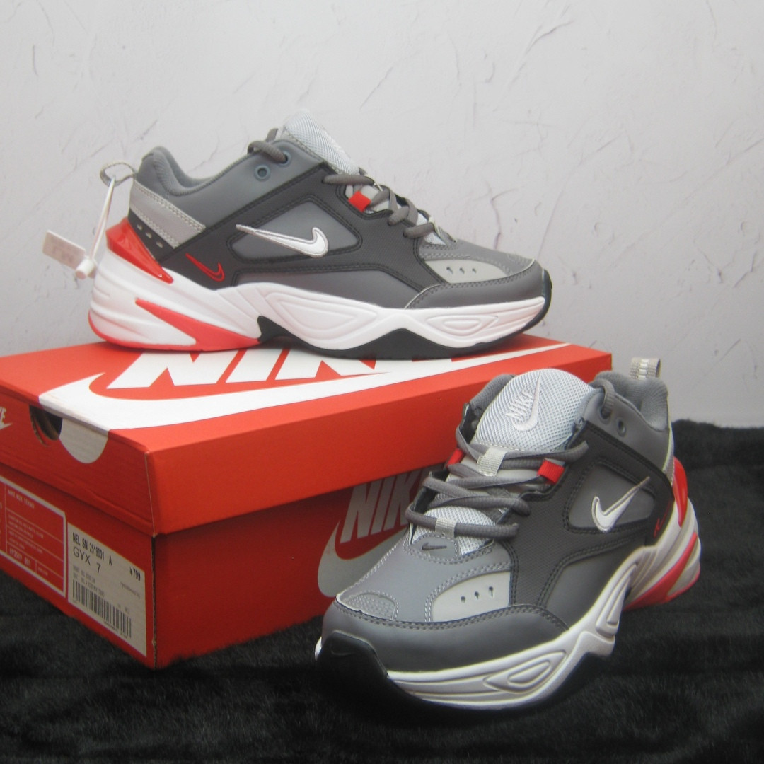 

Кроссовки Nike M2K Tekno Grey/White/Red женские, Найк М2К Техно, натуральная кожа, код ТО-072. Серые