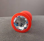 Средняя анальная пробка украшенная кристаллом, силиконовая красная втулка, фото 4