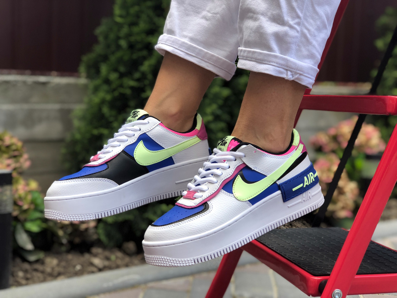 

Женские кожаные кроссовки Nike Air Force 1 Shadow белые с синим 39, Белый