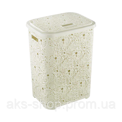

Корзина для белья с крышкой 67л Elif - 322 Ажур бежевая, Бежевый
