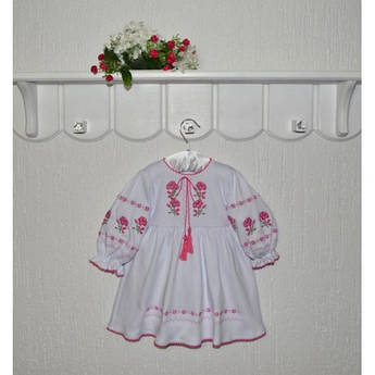 Белое платье с вышивкой для девочки Розы Размер 80 см, 86 см, 92 см