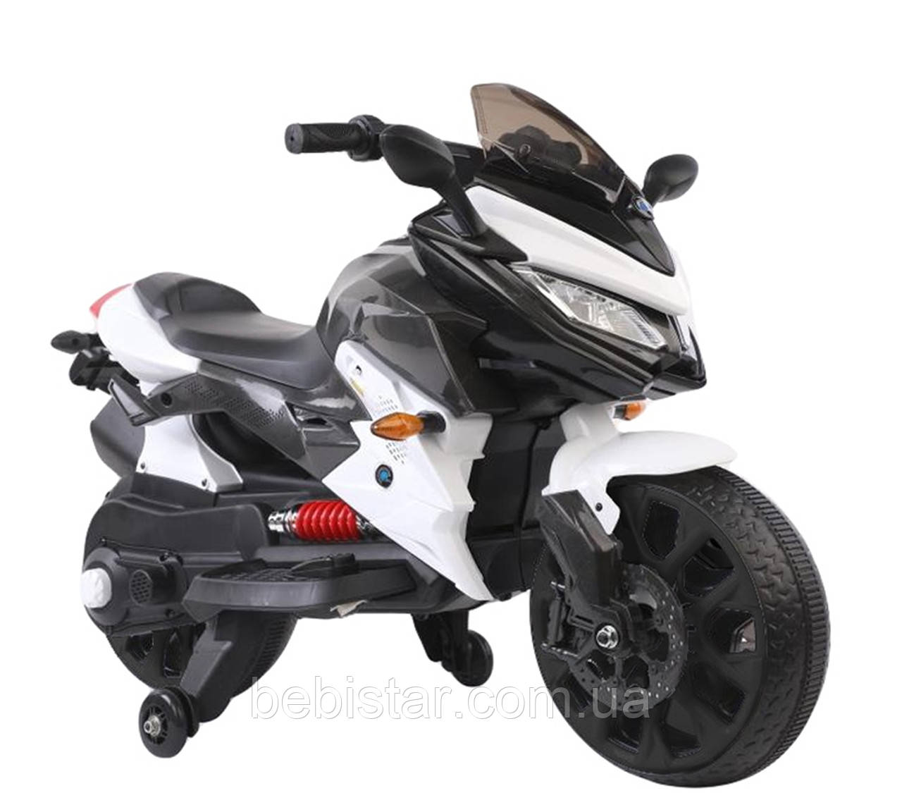 Электромобиль мотоцикл белый с 2-мя моторами EVA колеса MP3 размер д-115см ш-59см в-73см от 3 до 9 лет