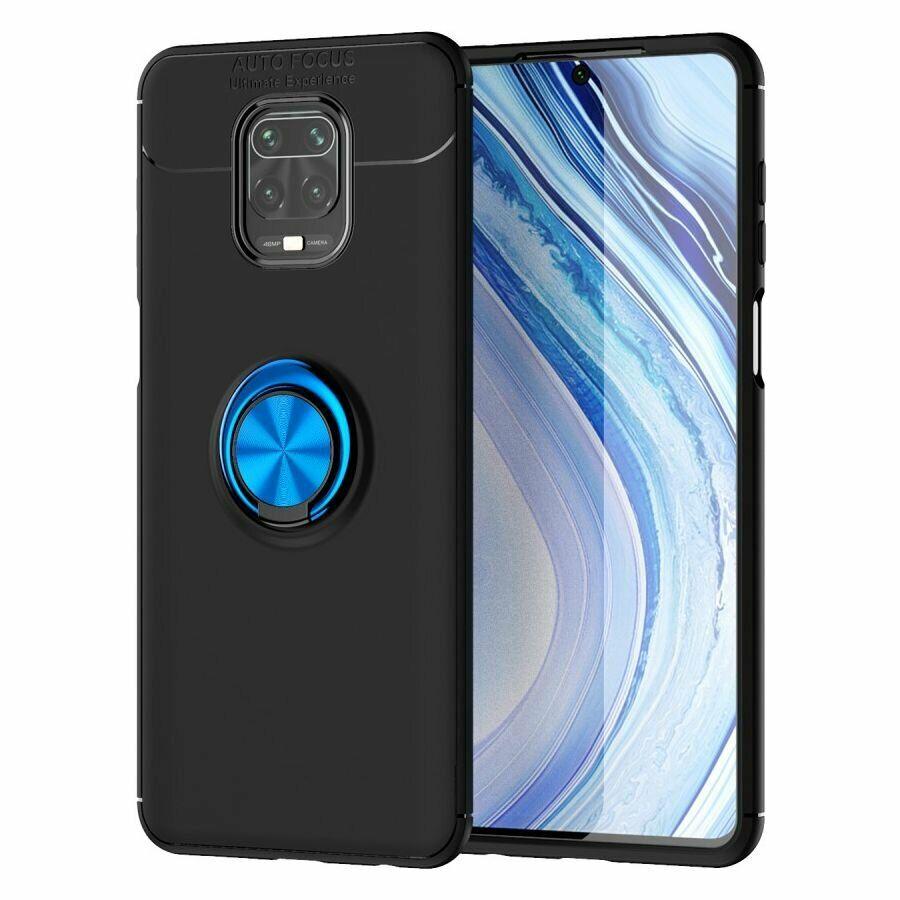 

Чехол TPU Ring для Xiaomi Redmi Note 9 Pro бампер с подставкой кольцом Black-Blue