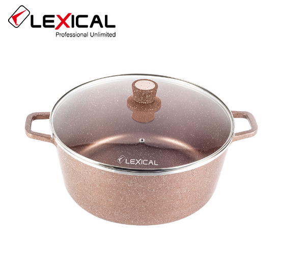 

Кастрюля с крышкой LEXICAL LM-010214-5 LORD Marble Casserole с мраморным антипригарным покрытием 40см, Golden, Золотистый