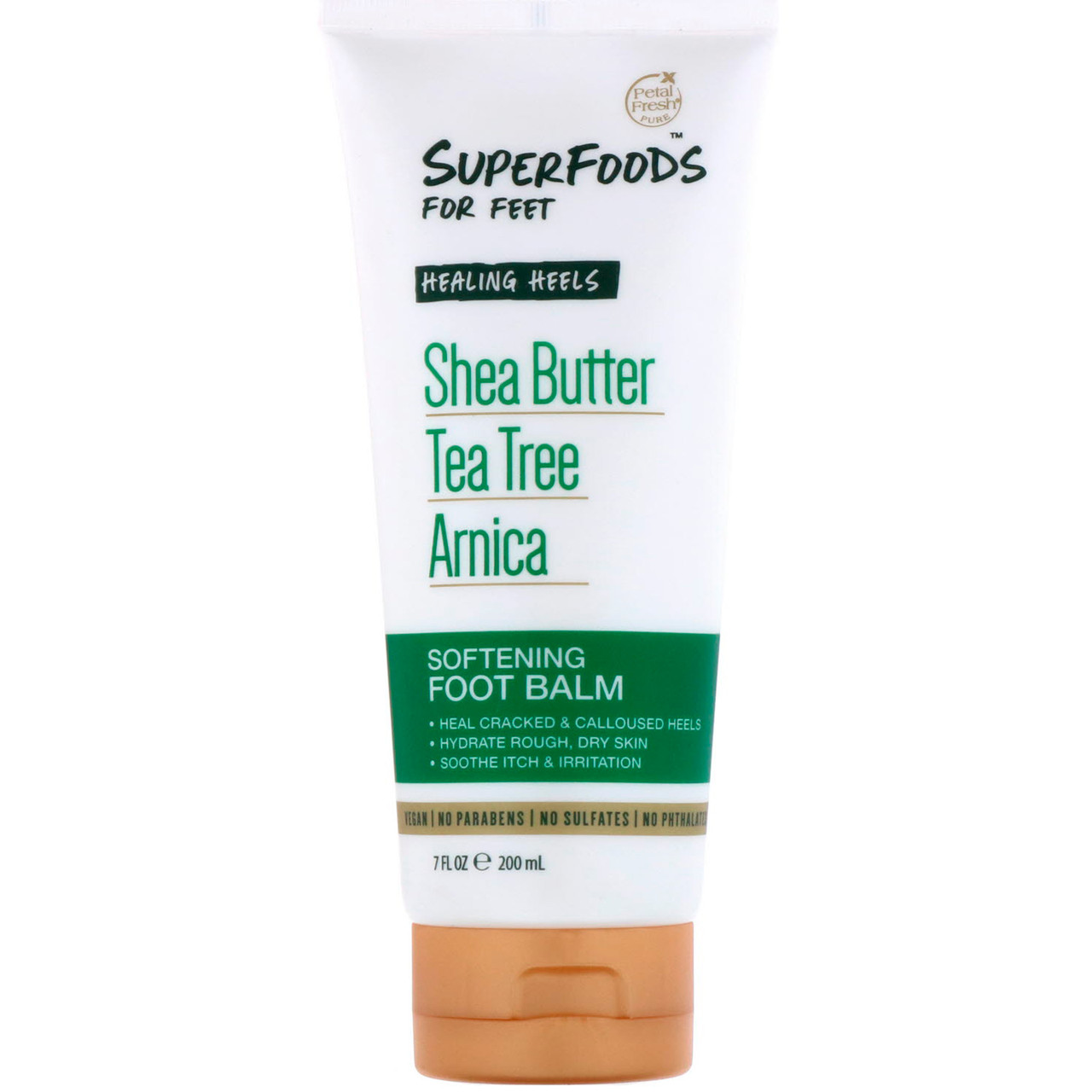 

Petal Fresh, Pure, SuperFoods For Feet, Healing Heels Softening Foot Balm, Shea Butter, Tea Tree & Arnica, 7 fl oz (200 ml)