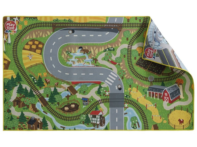 Двосторонній ігровий килимок "Село-Місто" для дерев'яної залізниці PlayTive Junior Німеччина, фото 1