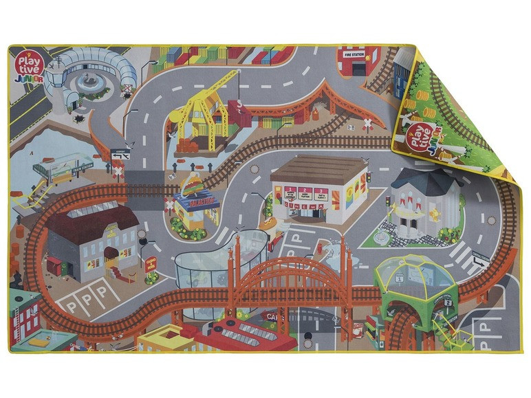 Двосторонній ігровий килимок "Село-Місто" для дерев'яної залізниці PlayTive Junior Німеччина, фото 2