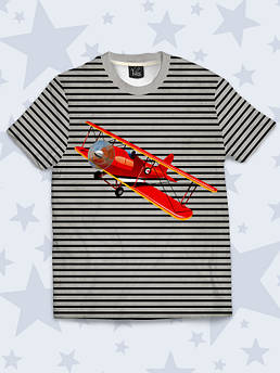 Детская полосатая футболка с принтом Красный самолет Размер 1 - 10 лет