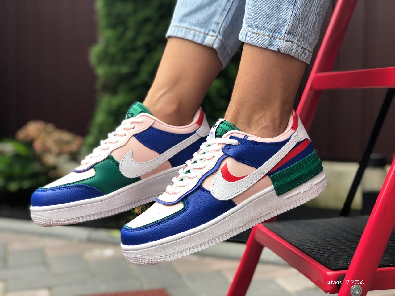 

Кеди жіночі Nike Air Force 1 Shadow рожеві із синім\зелені 39, Розовый