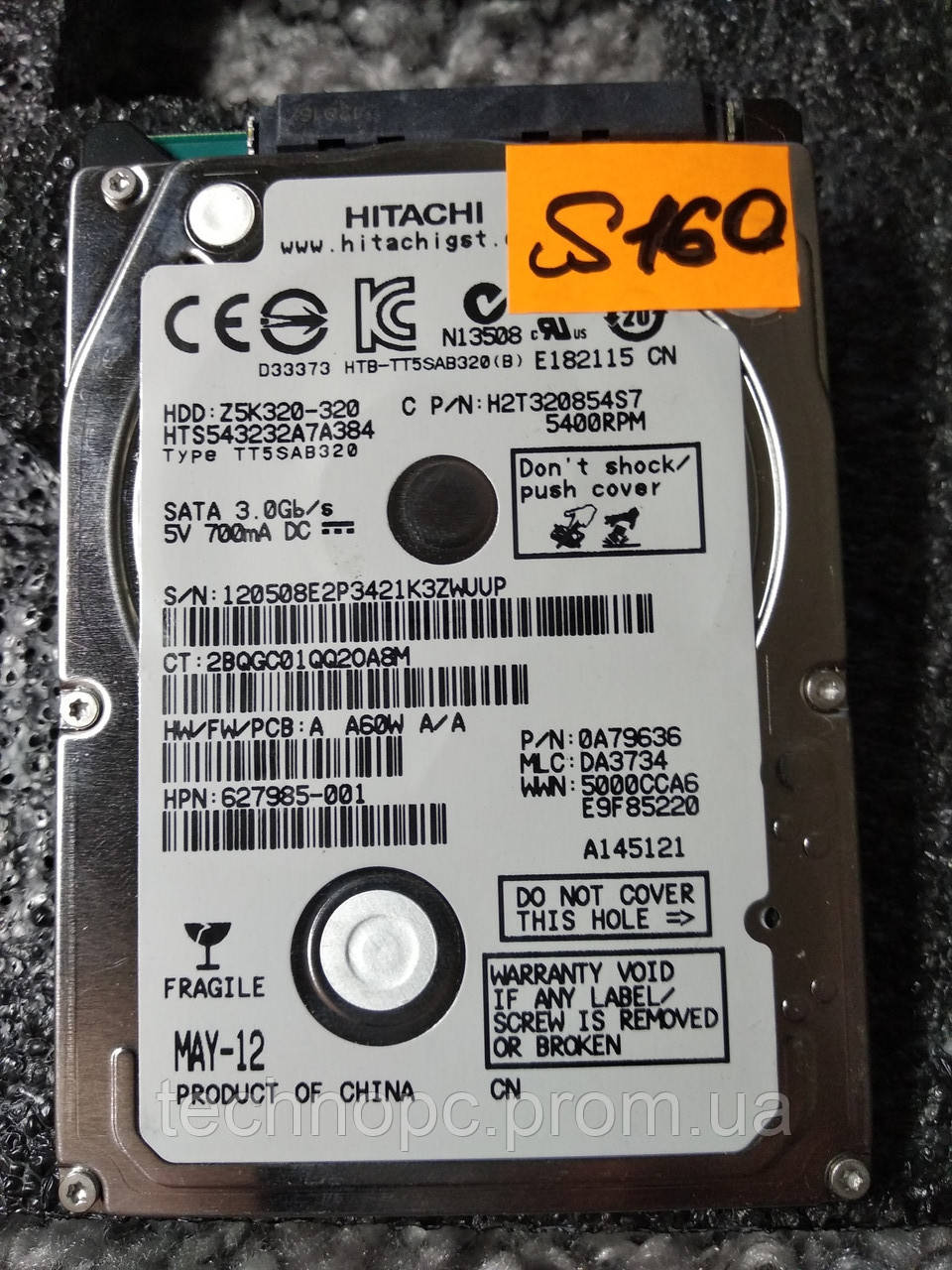 Жесткий диск 320GB Hitachi HDD для ноутбука, общая наработка 10 дней, 