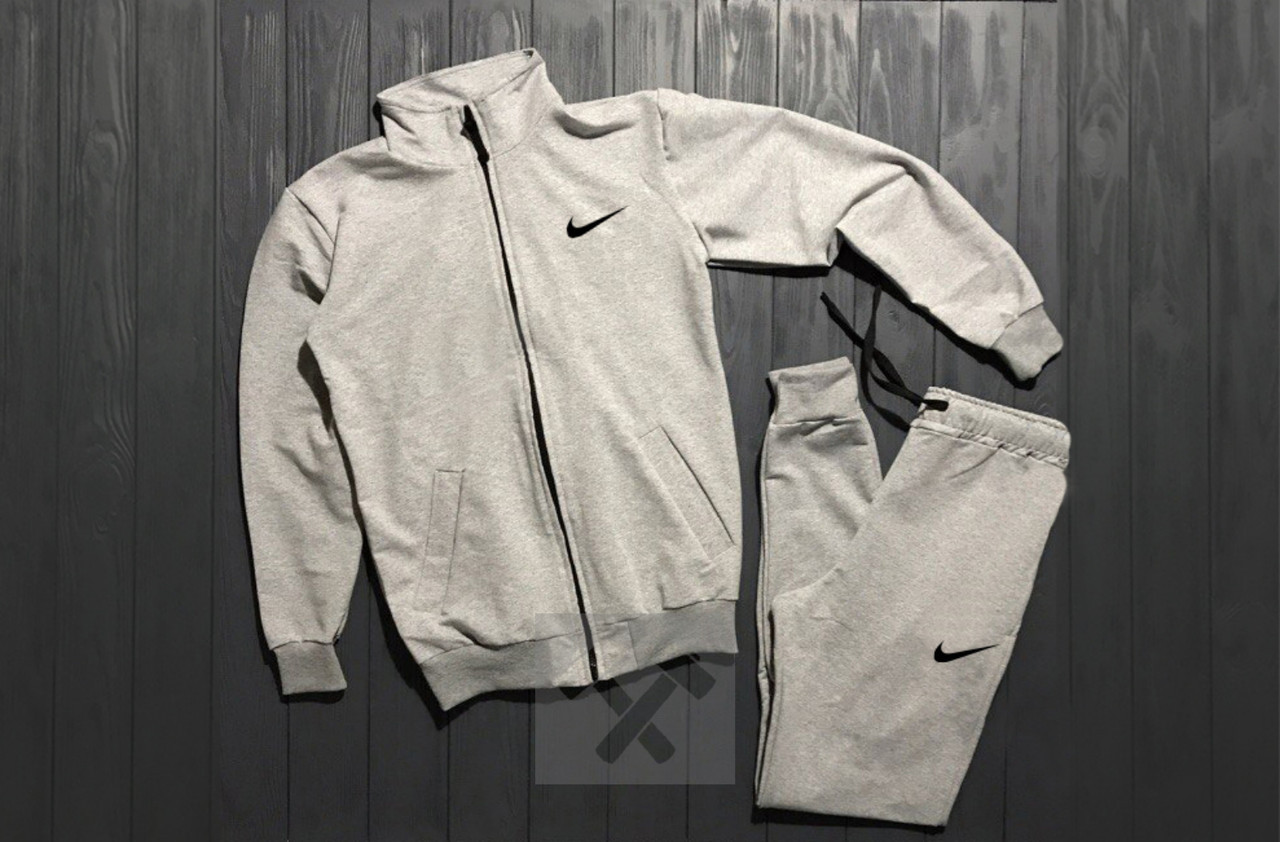 

Мужской спортивный костюм Найк на змейке, олимпийка и штаны Nike Турецкий трикотаж (весна/лето/осень/зима) реплика, Серый