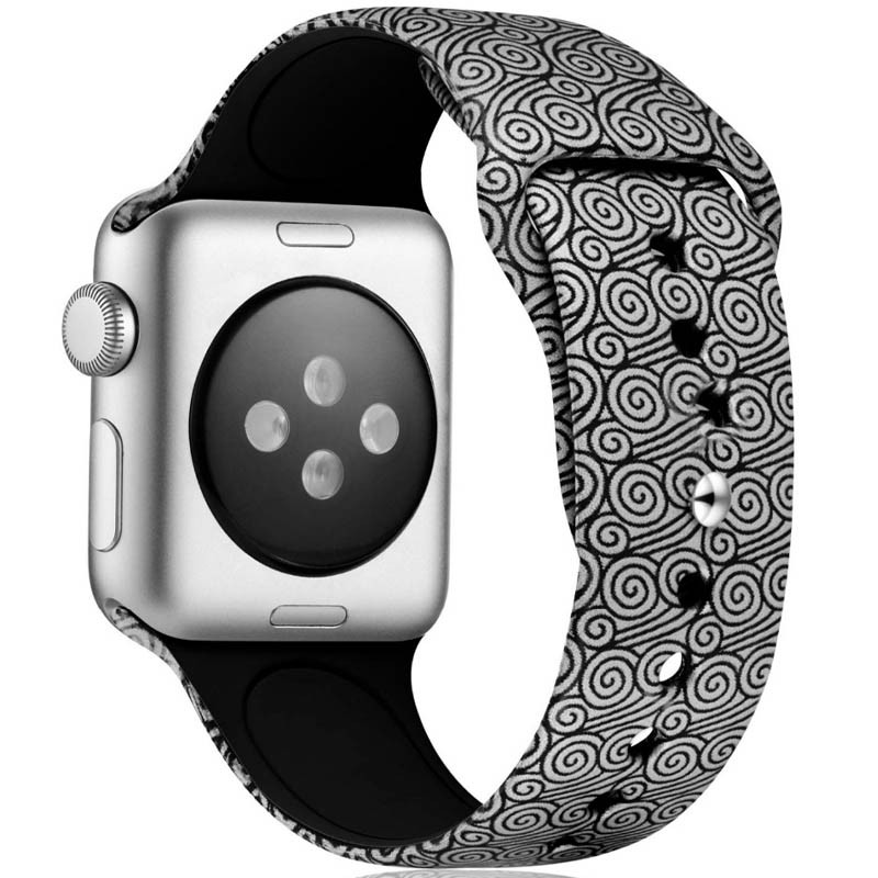 

Силиконовый ремешок с рисунком для Apple watch 42mm / 44mm, Черно-белые узоры