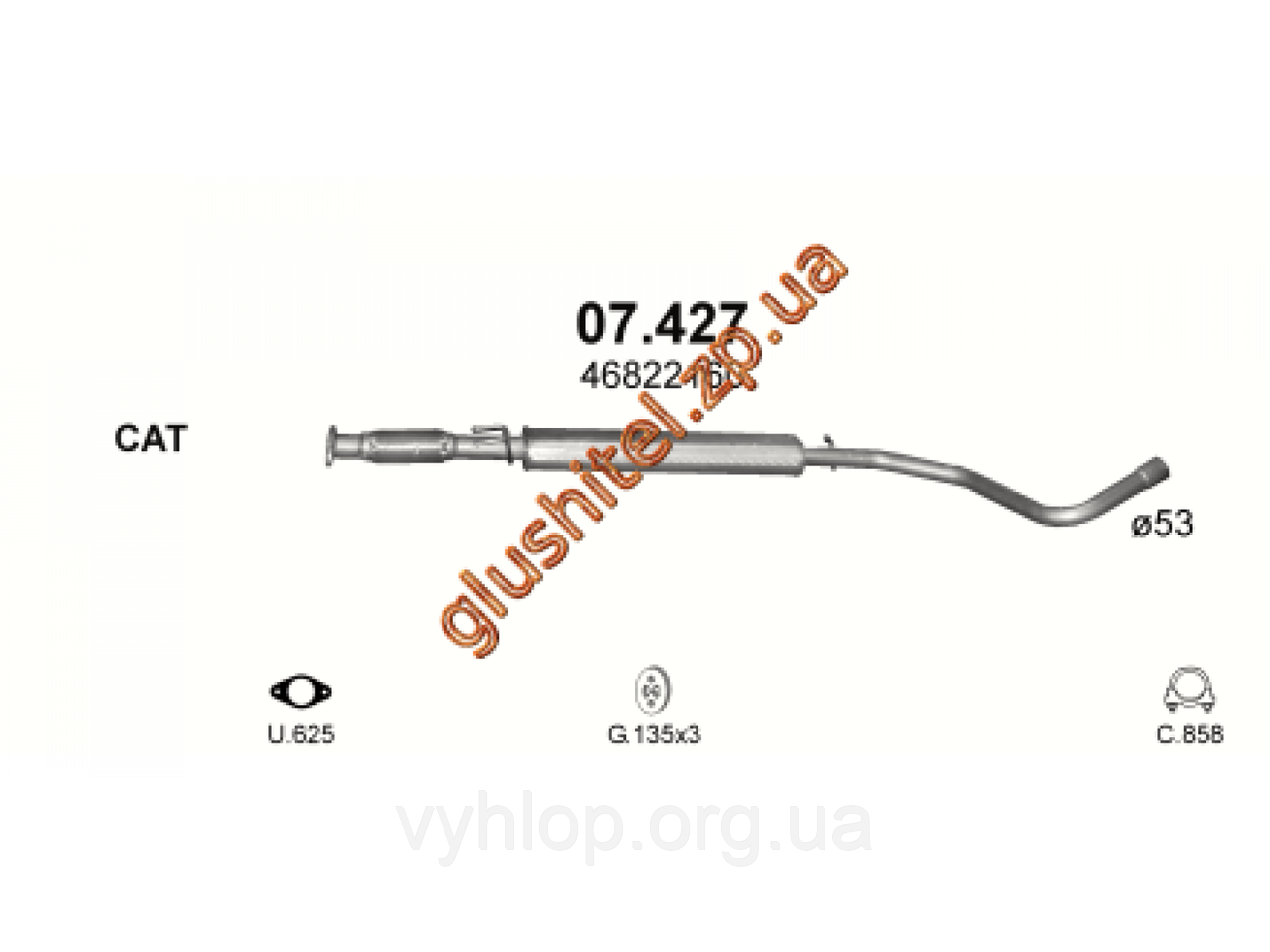 

Резонатор Фиат Стило (Fiat Stilo) 1.8 -16V hat. kombi 01- (07.427) Polmostrow алюминизированный