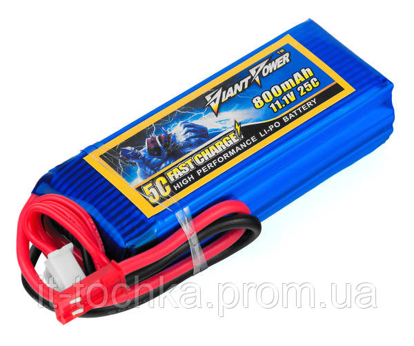 

Аккумулятор giant power li-pol 800mah 11.1v 3s 25c 17x25x68мм jst