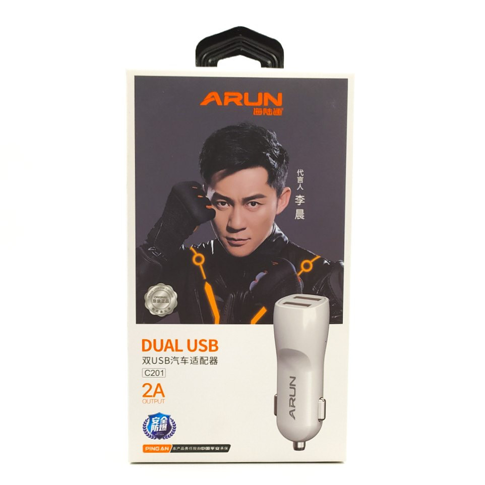 

Автомобильное зарядное устройство 2USB Arun C201, Белый