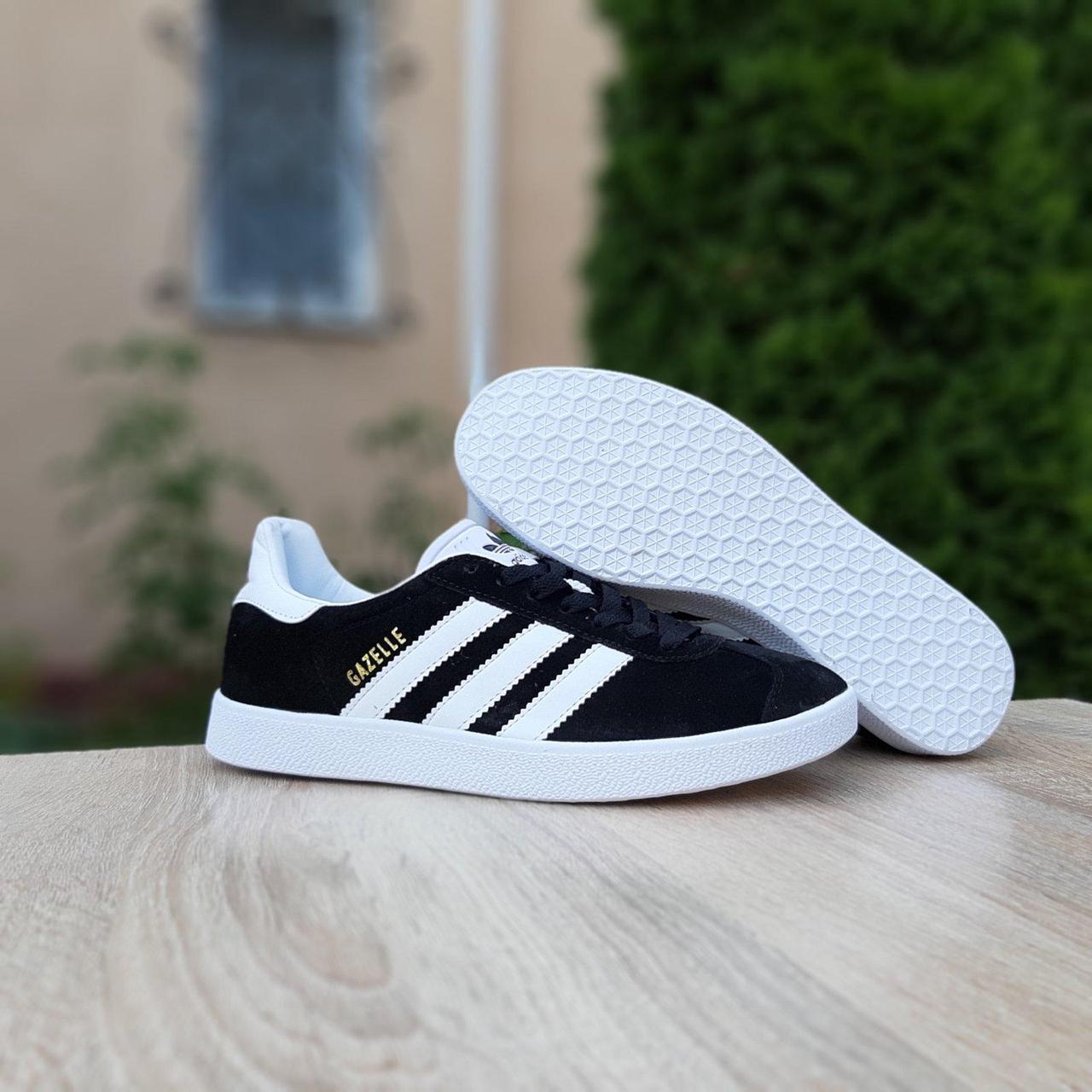 

Кроссовки мужские Adidas Gazelle черные с белым, Адидас Газель, натуральная замша, прошиты. Код OD-10237