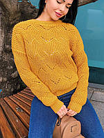 Вязаный свитер с ажурным рисунком, 42-46 рр, цвет горчичный, фото 1